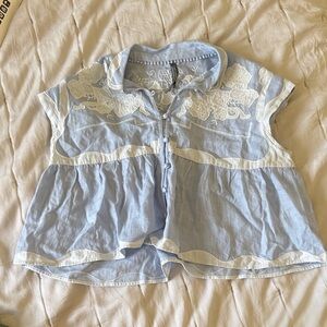 Anthropologie Blue and White top